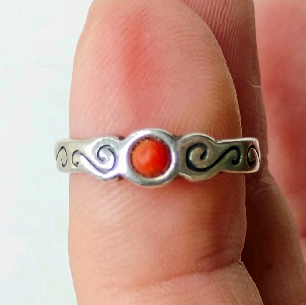 Silpada 925 Sterling Silver Red Coral Midi/Toe Ring 01381 - Picture 3 of 7